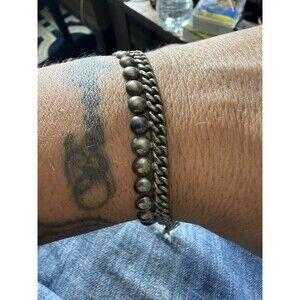 10 Inch BA Indonesian Anklet/Bracelet Dome Bead & Curb Chain- 28.47g 925 Silver